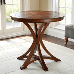 Round dining table, farmhouse table, rustic furniture, modern rustic, wooden table, pedestal base, curved legs, casual dining, small dining table, kitchen table, living room furniture, home decor, int