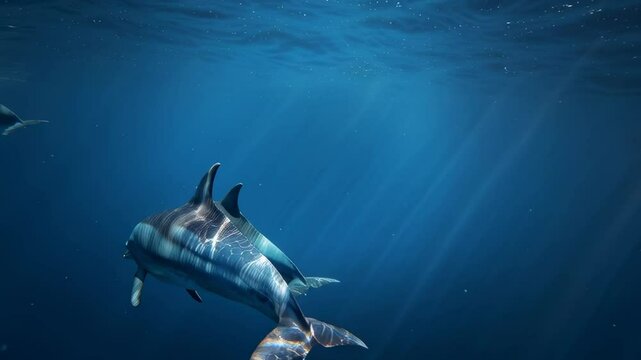 two dolphins swimming in the ocean
