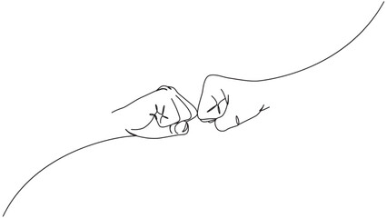 Minimalist line art illustration depicting two hands performing a fist bump gesture