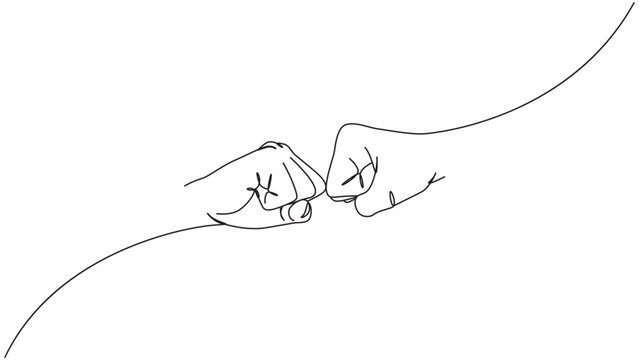 Minimalist line art illustration depicting two hands performing a fist bump gesture