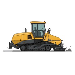 Fototapeta premium A vibrant yellow asphalt paver diligently laying a fresh blacktop surface on a road. An illustrative image capturing the essence of road construction and infrastructure development.