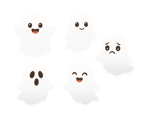 Cute Ghost Clipart Set Kawaii Halloween Characters with Expressions