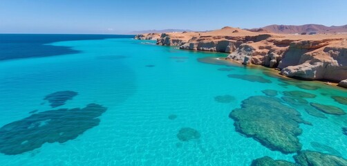 Crystal-clear turquoise water laps Baja California Sur's rugged coastline, landscape, wonderful