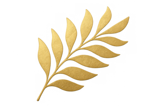 Golden leaf branch displaying delicate veins, transparent backdrop highlighting botanical elegance and luxurious design elements