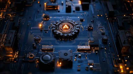 Fototapeta premium Metallic gears arranged on a circuit board.