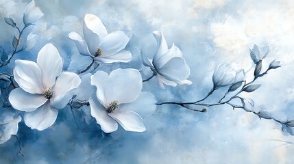 Magnolia blossoms pastel floral print