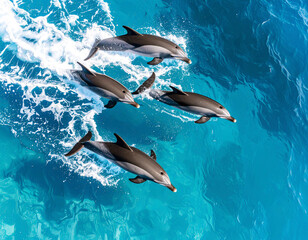 Obraz premium Drone Aerial View of Dolphin Pod