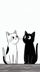 Simple black and white cat illustration in vertical wallpaper format Image 4K UHD