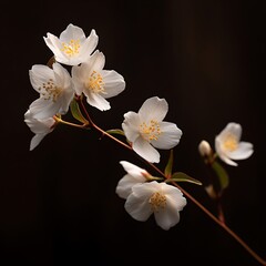 Fototapeta premium Blooming White Flowers on Stem Against Dark Background
