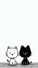Minimal style cartoon cats with hand-drawn texture in vertical phone layout Image 4K UHD