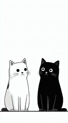 Balanced pair of white and black cats seated in portrait style Image 4K UHD