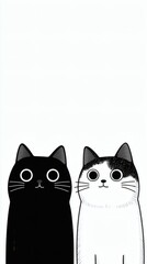 High-resolution vertical illustration of black and white cats staring forward Image 4K UHD