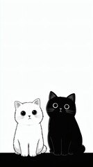 Stylized portrait of two black and white cats on white backdrop Image 4K UHD