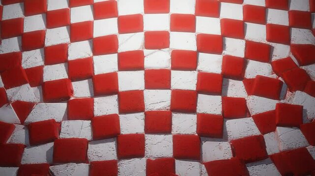 Red and white checkered pattern creating optical illusion