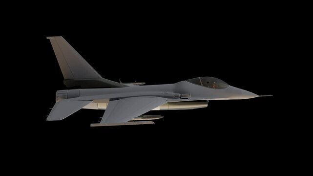 Animation Grey f16 fighting falcon military jet aircraft, ideal for aviation websites, defenserelated articles, and graphic design projects requiring military themes. 3D Rendering