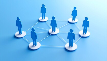 Community structure diagram with smoothly connected people silhouette 3D icons
