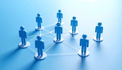 Community structure diagram with smoothly connected people silhouette 3D icons
