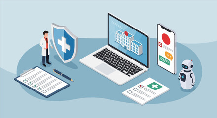 Digital Healthcare Illustration Doctor Insurance AI  Telemedicine