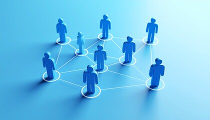 Community structure diagram with smoothly connected people silhouette 3D icons
