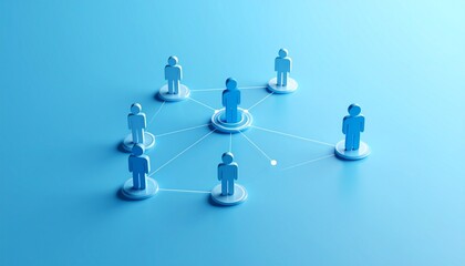 Community structure diagram with smoothly connected people silhouette 3D icons
