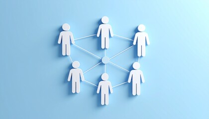 Community structure diagram with smoothly connected people silhouette 3D icons
