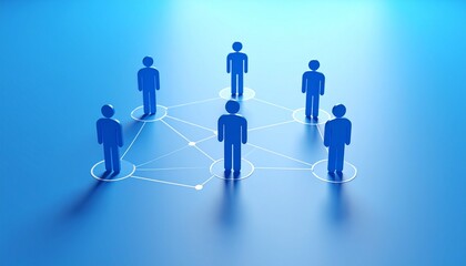 Community structure diagram with smoothly connected people silhouette 3D icons
