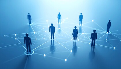 Community structure diagram with smoothly connected people silhouette 3D icons
