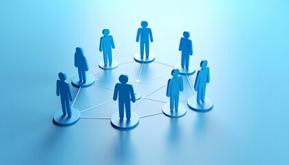 Community structure diagram with smoothly connected people silhouette 3D icons
