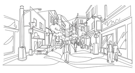 Fototapeta premium Linear Cityscape: A Day's Stroll