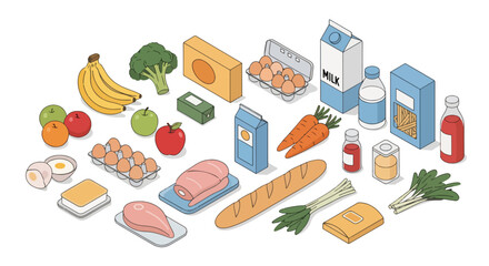 Isometric Food Shopping Illustration Groceries for Healthy Eating