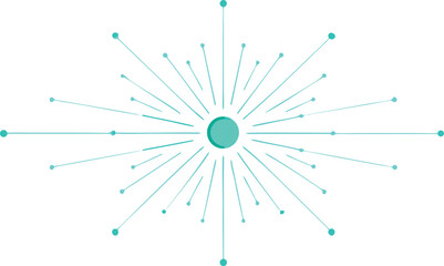 Vector art of a teal starburst design with radiating lines and dots isolated on a white background.