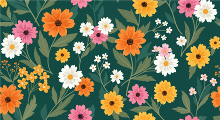 Retro Floral Pattern Seamless Background with Vintage Flower Design
