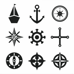Simple 9 set of Sea Gadget  related , small  yatch, anchor, compos, Direction tool, Virus sign  vector icons