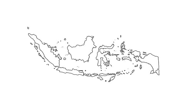 Indonesia Outline Map: Detailed Black and White Vector Illustration on White Background
