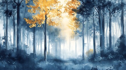 Misty forest path sunlight