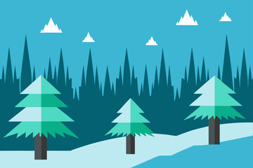 Obraz premium pine forest with snowy ground and icicles