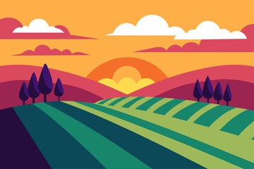 Obraz premium rolling vineyard landscape with sunset