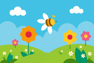 springtime landscape with bees and blooms