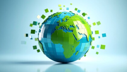 The process of green and blue squares coming together to form the shape of the Earth