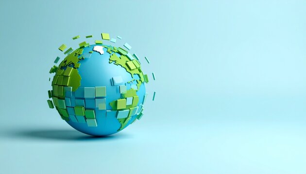 The process of green and blue squares coming together to form the shape of the Earth - Powered by Adobe