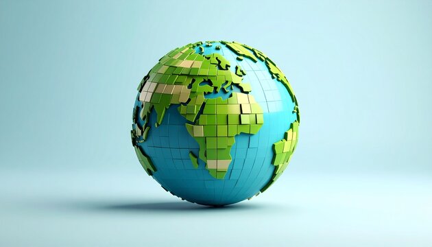 The process of green and blue squares coming together to form the shape of the Earth - Powered by Adobe