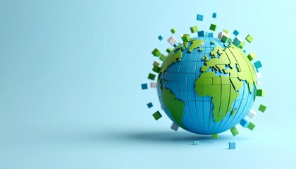 The process of green and blue squares coming together to form the shape of the Earth