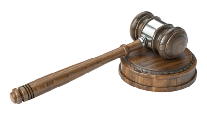 Wooden gavel and sound block for law auction or court with justice and legal system concept idea  isolated on transparent background
