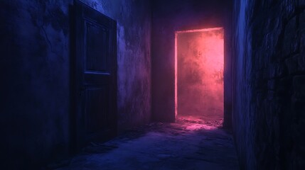 Obraz premium Mysterious neon doorway passageway