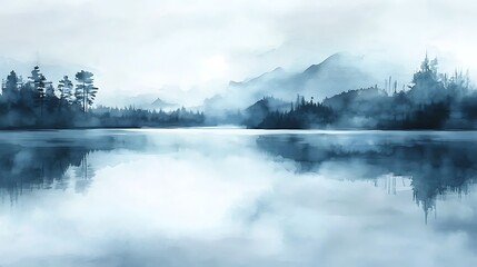 Misty lake landscape