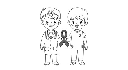 Doctor and patient holding red ribbon for aids awareness isolated on transparent background