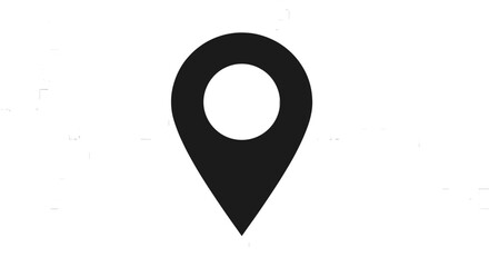Black map pointer icon is displayed. Navigation, location marker, positioning, place.