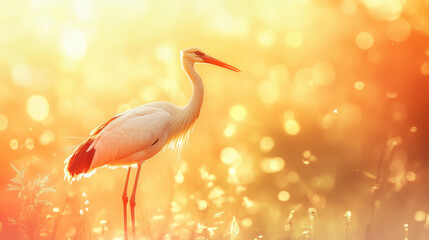 Fototapeta premium White Heron in Golden Hour Meadow
