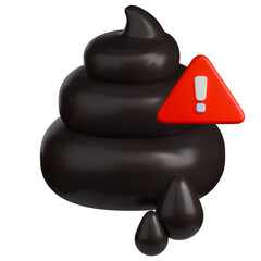 Melena stool with warning sign 3d illustration, indicates gastrointestinal bleeding.