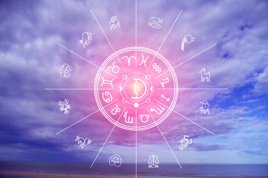 Zodiac signs and astrology with constellations, concepts, predictions, horoscopes, beliefs